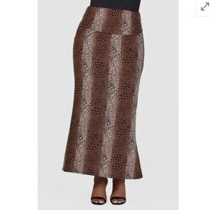 24 Seven Womens Leopard Print Skirt Fold-Over Waist Maxi Skirt NWT 3X Bwn Blk